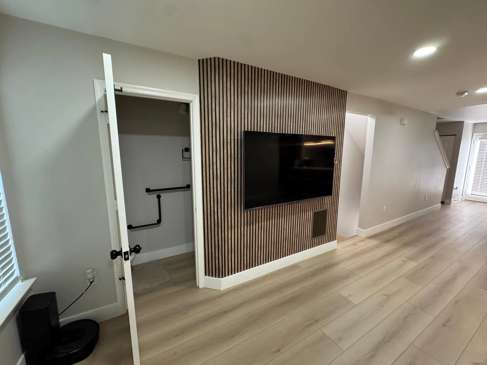 Completed entertainment wall with mounted television